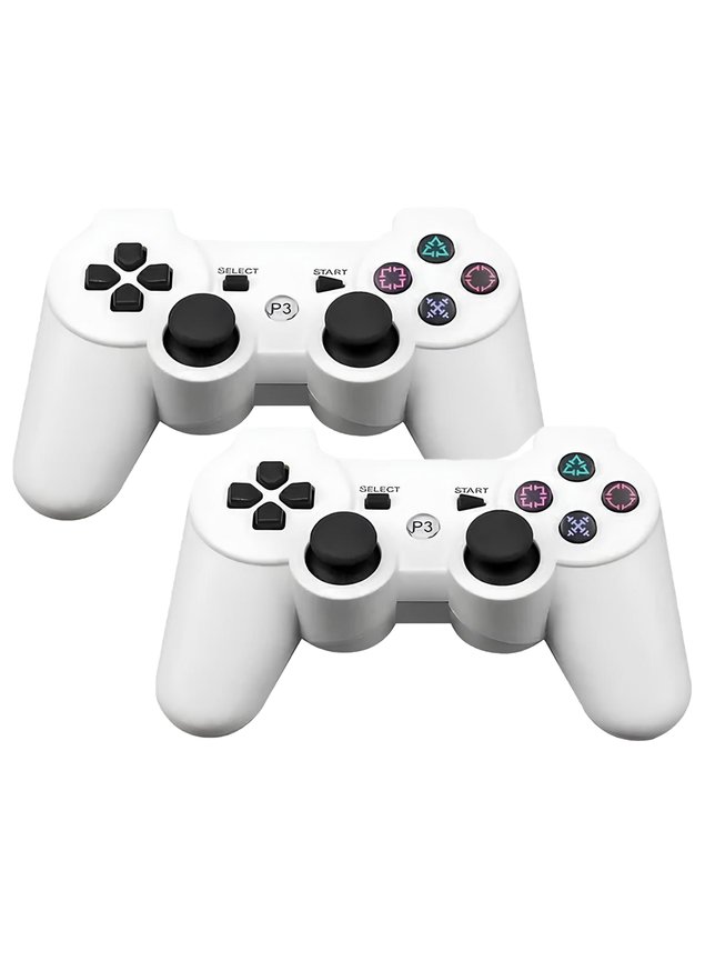Kit 2 Controle Playstation 3 Ps3 Dual Shock Sem Fio Branco