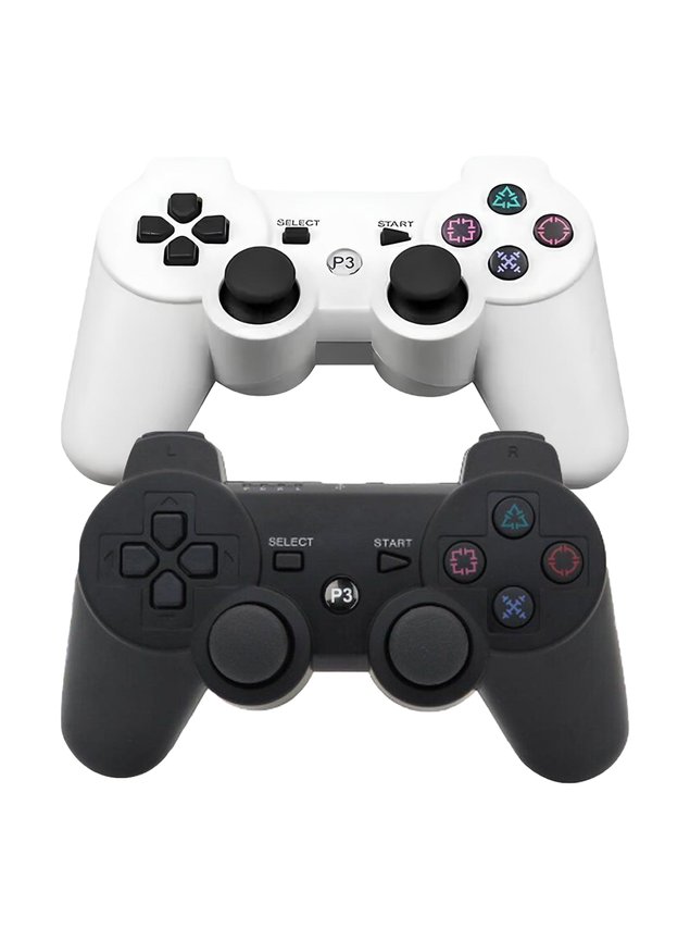 Kit 2 Controle Playstation 3 Ps3 Sem Fio Dual Preto/Branco