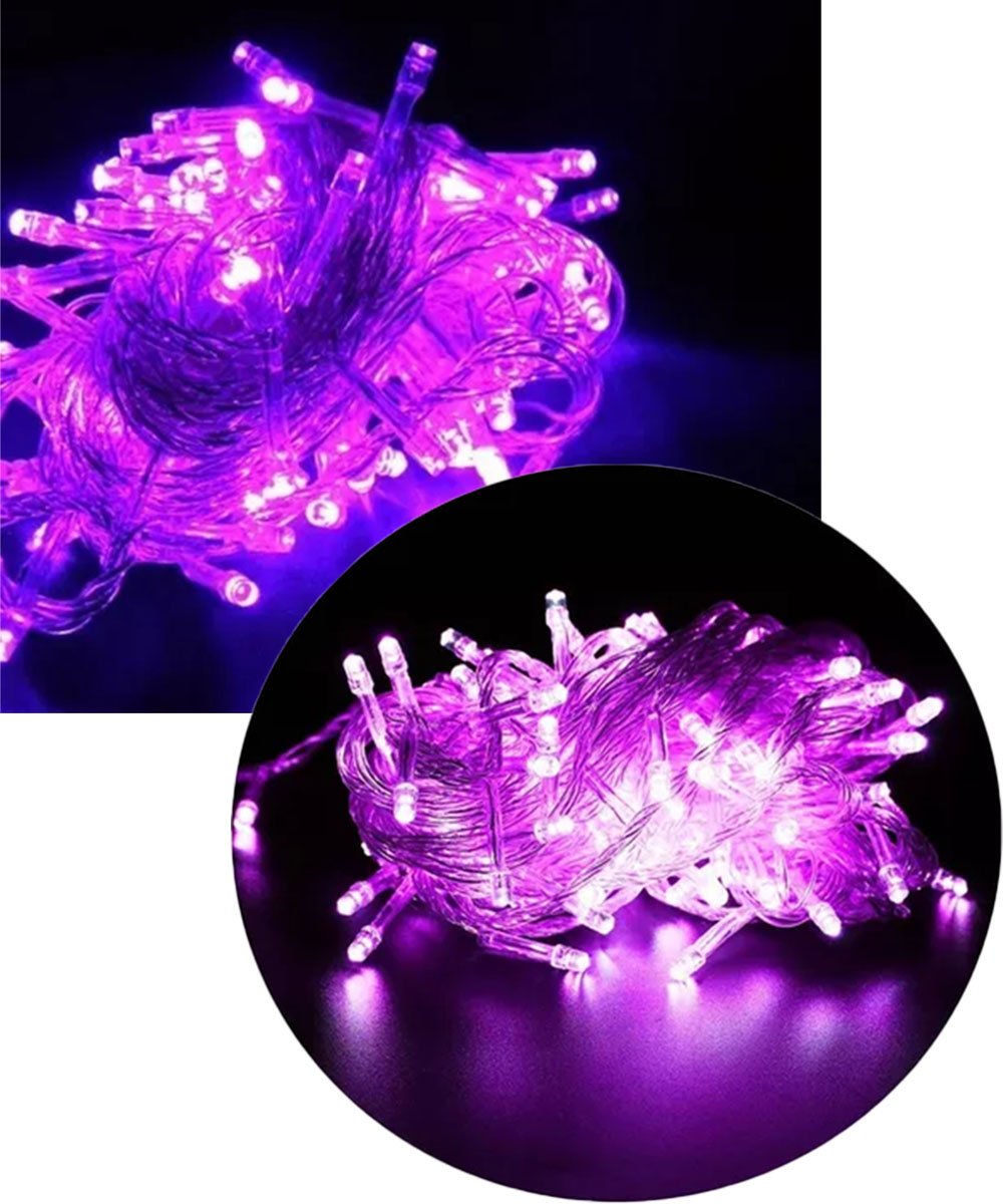 Pisca Cordão 100 Lâmpadas LED Roxo 9 Metros 8 Funções E 220v